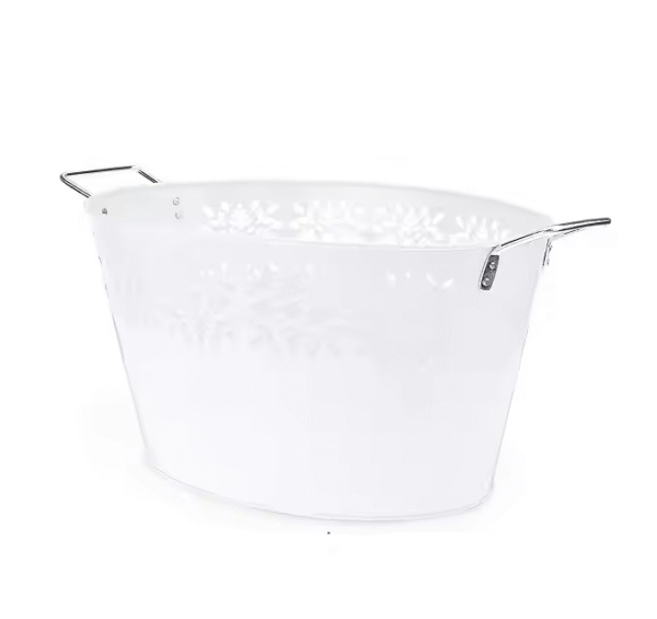 White Coated Metal Wine Cooler with Flower Print Champagne Chiller Beer Ice Bucket Wine Tubs for Bar Night Clubs - Image 4