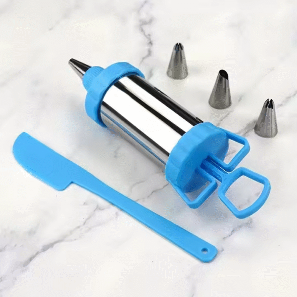 Stainless Steel Cake Press Gun Kit With 3 Icing Tips and a Spatula Pastry Gun
