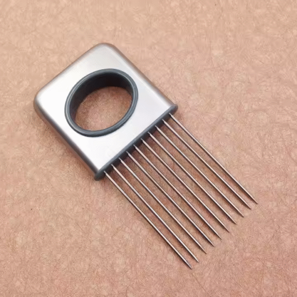 Stainless Steel Onion Slicer Holder With 10 Even Prong Easy Hold Tomato Potato Vegetable to Cut Silver Color - Image 2