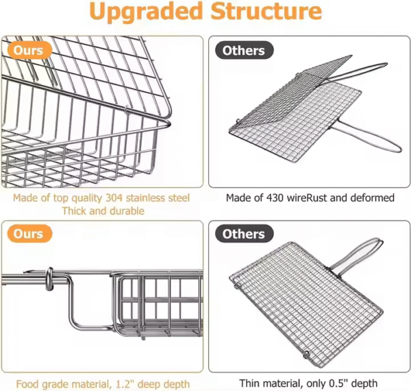 Folding Barbecue Basket Portable Stainless Steel Grill Baskets BBQ Grill for Picnics Camping - Image 5