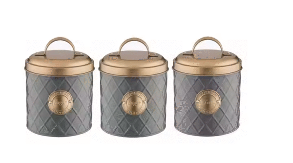 3Pcs Set Grey Tea Coffee Sugar Storage Canisters with Copper Lids - Image 2