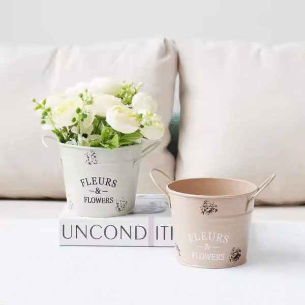 Creative Circular Flowerpot Double Ear Handle Iron Flower Pot Green Plant Balcony Decoration Storage Bucket - Image 5