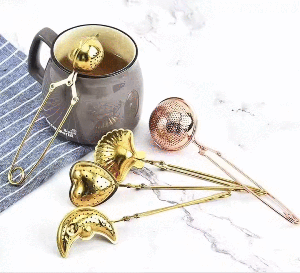 Creative Shell Heart Star Stainless Steel Tea Drain Gold Tea Filter Tea Infuser with Handle