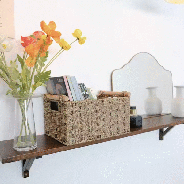 Large Capacity Woven Rattan Basket Hand-Woven Storage Baskets With Wooden Handles - Image 2