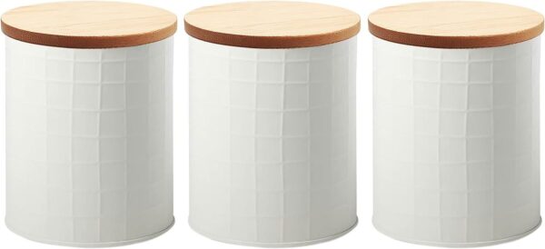 Coffee Tea Sugar Flour Metal Tin Jars Nesting Food Storage Container Set Set of 3 Kitchen Canisters with Airtight Bamboo Lids - Image 3