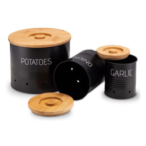 New Design Metal Food Storage Bins Set of 3 for Potato, Onion & Garlic