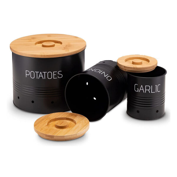 New Design Metal Food Storage Bins Set of 3 for Potato, Onion & Garlic