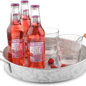 Galvanized Serving Tray with Wooden Handles