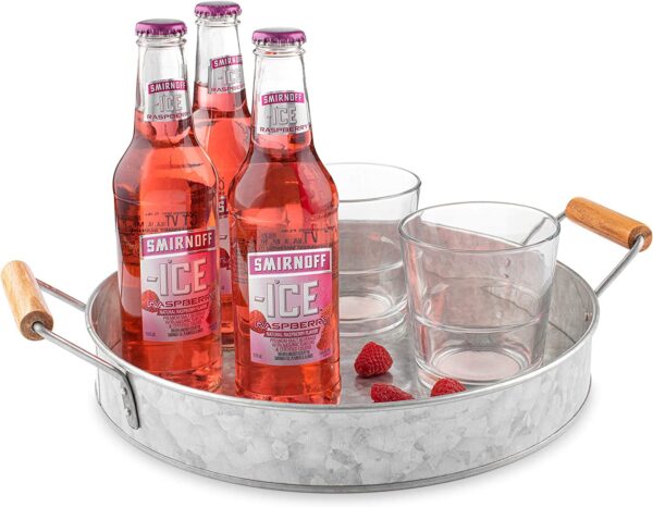 Galvanized Serving Tray with Wooden Handles