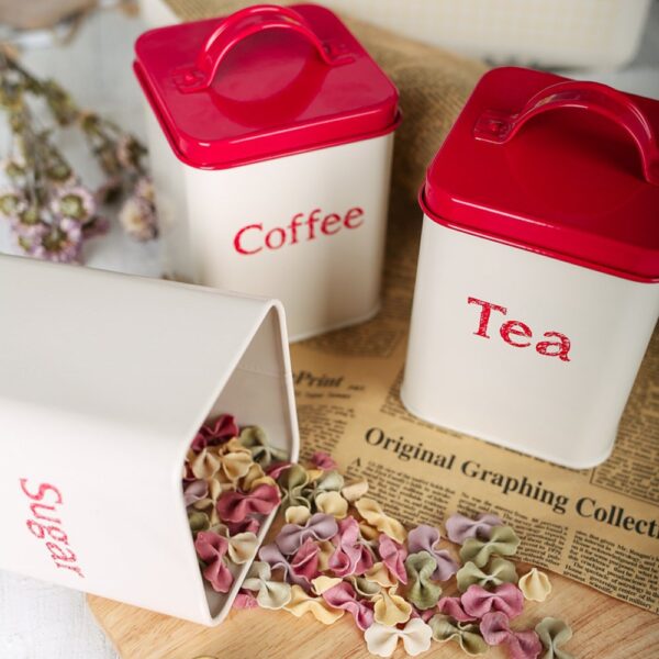 3-Piece Metal Storage Canister Set Multifunctional Carved Food Coffee Sugar Tea Holder Box Container - Image 3