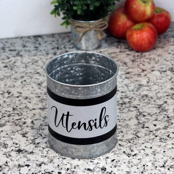 Round Shape Galvanized Utensil Holder High Quality Handmade Flatware Caddy Kitchen Ware Luxury New Metal Utensil Caddy - Image 2