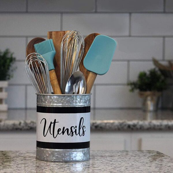 Round Shape Galvanized Utensil Holder High Quality Handmade Flatware Caddy Kitchen Ware Luxury New Metal Utensil Caddy - Image 3